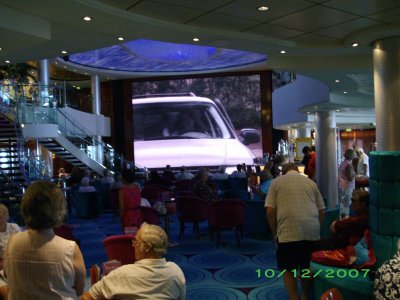 Big screen movie in the ship atrium