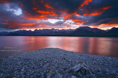 Lake on fire -- A Morning at Lower Kananaskis Lake