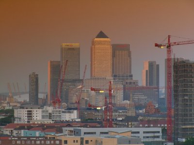 Canary Wharf with evening glow