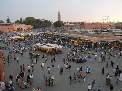 Djemaa el-Fna with Koutoubia in the evening