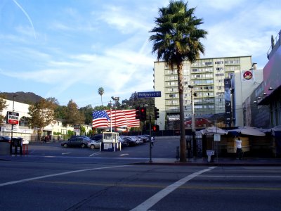 American flag on Hollywood Boulevard