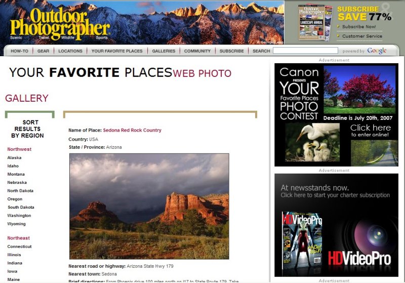  Web Published Outdoor Photography My Favorite Places July, 2007