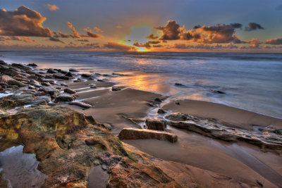 rocky shore at sunset