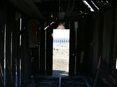 The Dam from inside a building, looking out a doorway.