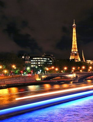 Eiffel lit along siene,  Paris