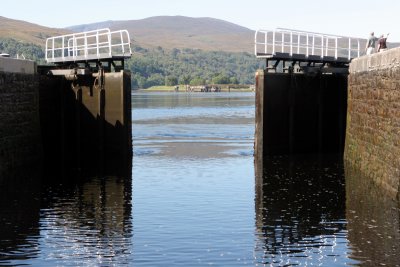 Corpach sea lock opens, Caledonian Canal