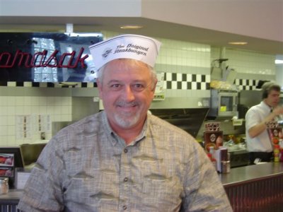 Clark Propst, rekindling memories from a mis-spent youth, at the Steak and Shake in Collinsville, IL