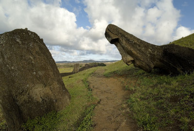 Moai falling forward, Rano Raraka.