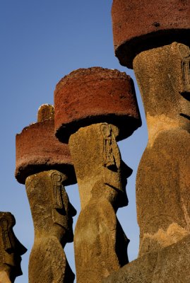 Moai, once fallen, now re-erected.