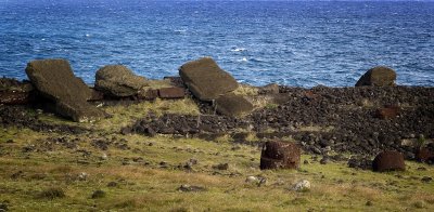 Fallen moai, Pacific Ocean.