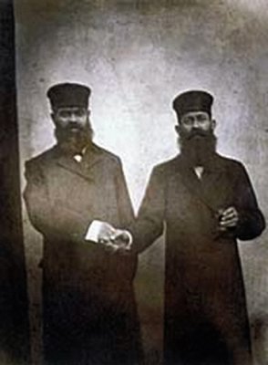My Great Grandfather Ezekiel, left, with unkown man. Lodz, Poland, 1890's