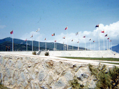 Flags represent all UN countries who supported the U.S. in Korea