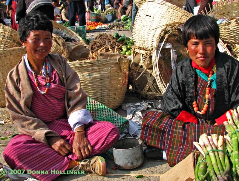 Women selling aspaagus at the Paro Market