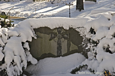 Grave Marker After a Snowfall at Mount Auburn