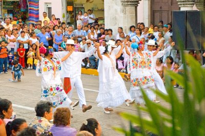Dance group perform in colorful native dress