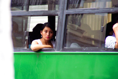 Attractive bus rider