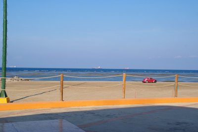 Volkswagen on beach. Hotel Fiesta Americana