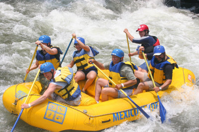 Rafting is hard work.