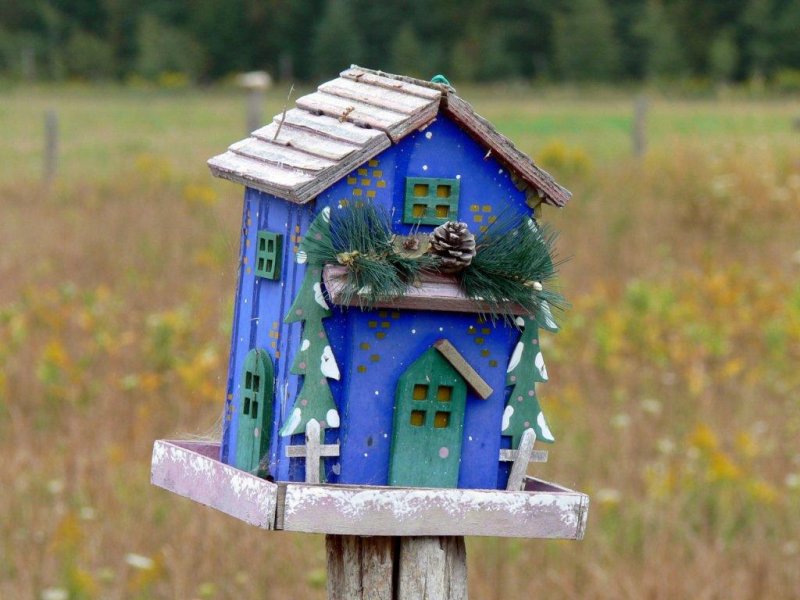 The fence post bird houses at Stokes Bay, Bruce Peninsula, Ontario