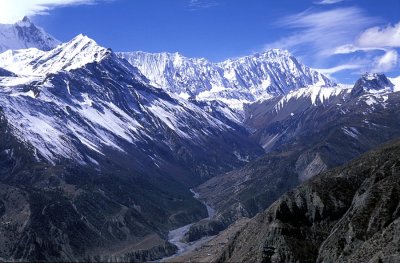View from above Manang towards Tilicho Lake and Grande Barriere