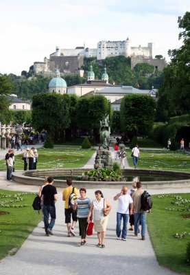 Mirabell Garden with view on Hohensalzburg fortress