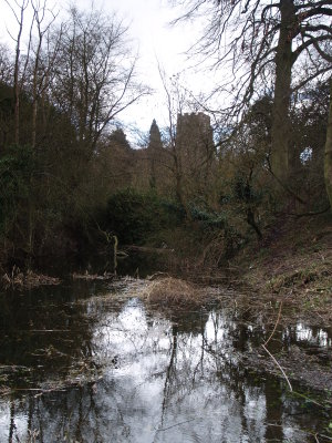 Clavering  Castle ,the  stream  fed  moat