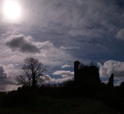 Torthorwald Castle,silhouetted against the afternoon sun