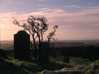 The Repentance Tower,the walled graveyard,at dawn.