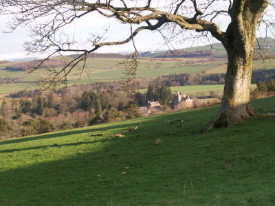 Hoddom Castle amid the trees,on the Hoddom Estate.
