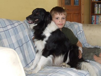 Lady,our Border Collie,posing with George.