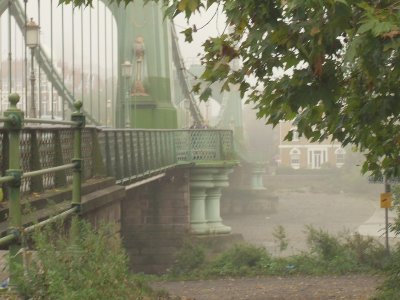 Hammersmith Bridge,in mist.