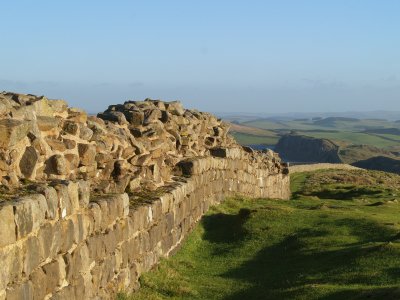 Hadrian's  Wall ,looking  down  to  Peel  Crags  and  Crag  Lough.