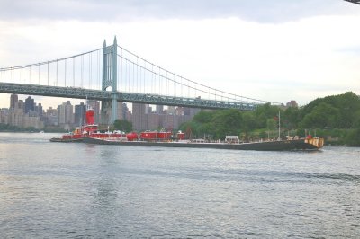 Barge & tug passing through Hell Gate