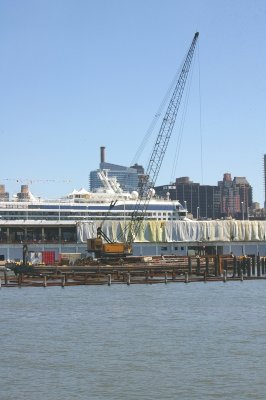 Cruise ships behind pier construction