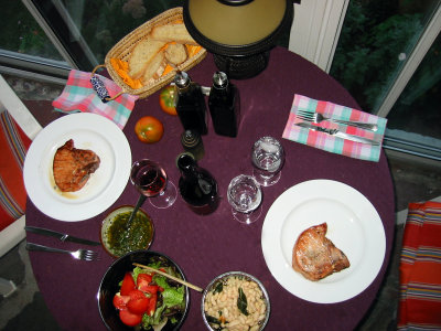 Center cut pork chops, white beans, and garden salad.