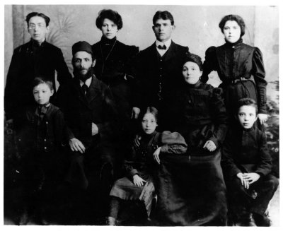 The Sperling family in Slutsk, Russia around 1902. My grandfather, Ezra, is at the top left wearing eye glasses.