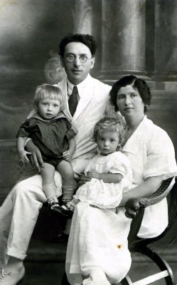My grandparents, Ezra and Sarah, with their twins, Joseph (my father) and Aviva. Taken in Jerusalem around 1923.