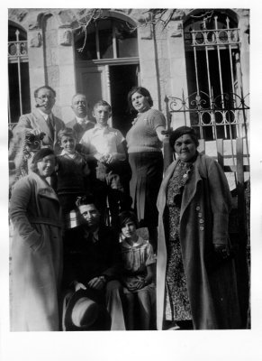The Sperling family with relatives visiting from the States. Taken in front of their home in Jerusalem, circa early 1930s.