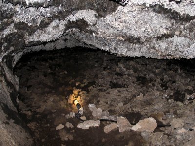Exploring a Lava Tube at one of Many Caves