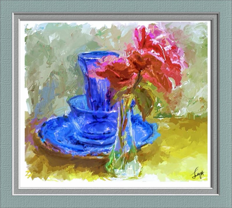 Blue glass and roses