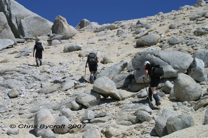 Roy, Fliss and Diana ascending Mt Titiroa