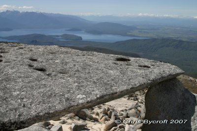Stonehenge look-a-like with Lake Manapouri beyond