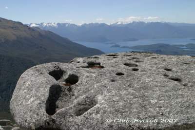 Stonehenge look-a-like with Lake Manapouri beyond