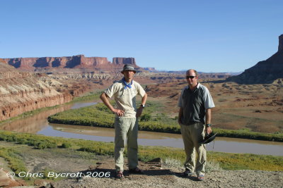 Roy and me with Green River views from masonry tower ruins. Sienna took photo on my camera.
