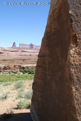 Petroglyphs on other side of rock - Candlestick Tower behind