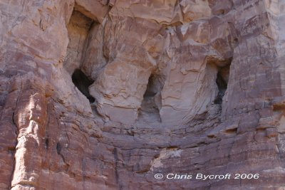 Three ruins in the canyon wall. These link through a tunnel to valley on other side (see next photo).