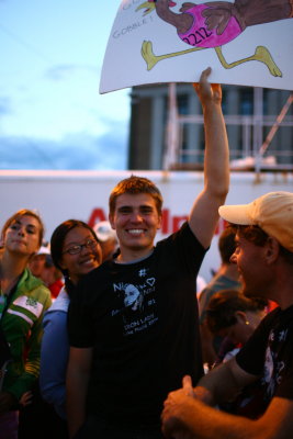 owen with the gobble gobble sign