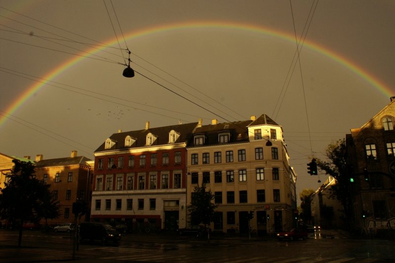 Rainbow over Sankt Hans Torv on Nrrebro in Copenhagen
