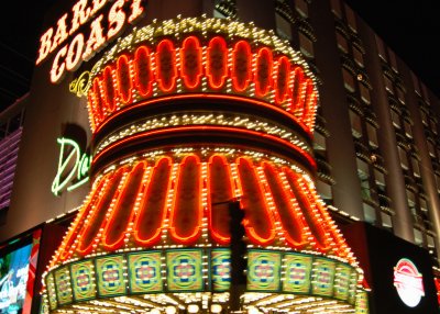 The dizzying facade of the Barbary Coast casino.