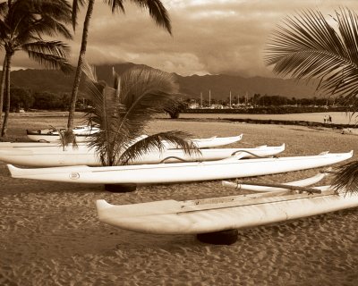Haleiwa Beach Park Canoes (sepia)